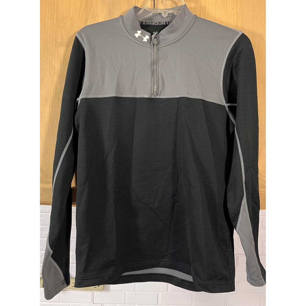 Under Armour Quarter Zip Pullover Mens Large Black Grey ColdGear Activewear